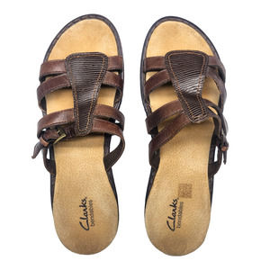 Clarks Sandals Womens 9 Breathables Brown Tan Leather Strappy Comfort Summer